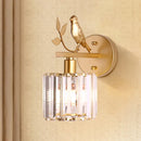 GobekUsa Contemporary Wall Sconce with K9 Crystal Cylinder, Bird Accent, and Black/Gold Finish