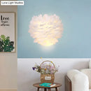 GobekUsa Contemporary White Feather Flush Wall Sconce - 1 Bulb Fabric Wall Mounted Light for Bedside