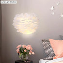 GobekUsa Contemporary White Feather Flush Wall Sconce - 1 Bulb Fabric Wall Mounted Light for Bedside