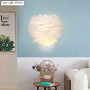 GobekUsa Contemporary White Feather Flush Wall Sconce - 1 Bulb Fabric Wall Mounted Light for Bedside