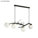 GobekUsa Contemporary White Glass Island Light Pendant with Birds - 4-Head Dining Room Fixture - Adjustable Cord