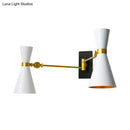 GobekUsa Contemporary Trumpet Wall Sconce Light in Black/White/Gold with Adjustable Arm and 1-3 Lights