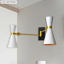 GobekUsa Contemporary Trumpet Wall Sconce Light in Black/White/Gold with Adjustable Arm and 1-3 Lights