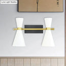 GobekUsa Contemporary Trumpet Wall Sconce Light in Black/White/Gold with Adjustable Arm and 1-3 Lights