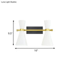 GobekUsa Contemporary Trumpet Wall Sconce Light in Black/White/Gold with Adjustable Arm and 1-3 Lights