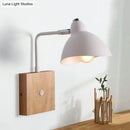 GobekUsa Contemporary Metal Wall Lamp - White Wall Light Sconce with Square Wooden Backplate
