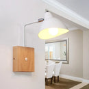 GobekUsa Contemporary Metal Wall Lamp - White Wall Light Sconce with Square Wooden Backplate