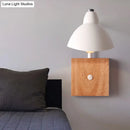 GobekUsa Contemporary Metal Wall Lamp - White Wall Light Sconce with Square Wooden Backplate