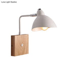 GobekUsa Contemporary Metal Wall Lamp - White Wall Light Sconce with Square Wooden Backplate