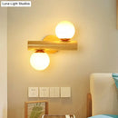 GobekUsa Contemporary Milk Glass Wall Lamp with Wooden Base - 2 Lights in White for Bathroom
