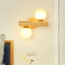 GobekUsa Contemporary Milk Glass Wall Lamp with Wooden Base - 2 Lights in White for Bathroom