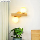 GobekUsa Contemporary Milk Glass Wall Lamp with Wooden Base - 2 Lights in White for Bathroom