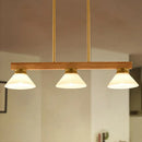 GobekUsa Contemporary Wood Linear Island Ceiling Light - 3 Head Dining Room Hanging Lamp Kit with Gold/Black Rod