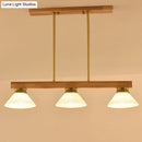 GobekUsa Contemporary Wood Linear Island Ceiling Light - 3 Head Dining Room Hanging Lamp Kit with Gold/Black Rod