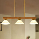 GobekUsa Contemporary Wood Linear Island Ceiling Light - 3 Head Dining Room Hanging Lamp Kit with Gold/Black Rod