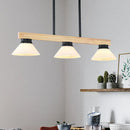 GobekUsa Contemporary Wood Linear Island Ceiling Light - 3 Head Dining Room Hanging Lamp Kit with Gold/Black Rod