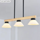 GobekUsa Contemporary Wood Linear Island Ceiling Light - 3 Head Dining Room Hanging Lamp Kit with Gold/Black Rod