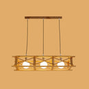 GobekUsa Contemporary Wooden Beige Hanging Light - Rectangular Cage Island Lamp for Restaurants