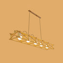 GobekUsa Contemporary Wooden Beige Hanging Light - Rectangular Cage Island Lamp for Restaurants