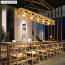 GobekUsa Contemporary Wooden Beige Hanging Light - Rectangular Cage Island Lamp for Restaurants