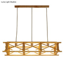 GobekUsa Contemporary Wooden Beige Hanging Light - Rectangular Cage Island Lamp for Restaurants