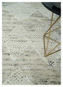 Contemporary Woolen Ivory and Brown 8.4x10.5 hand knotted Geometrical Area rug by The Rug Decor