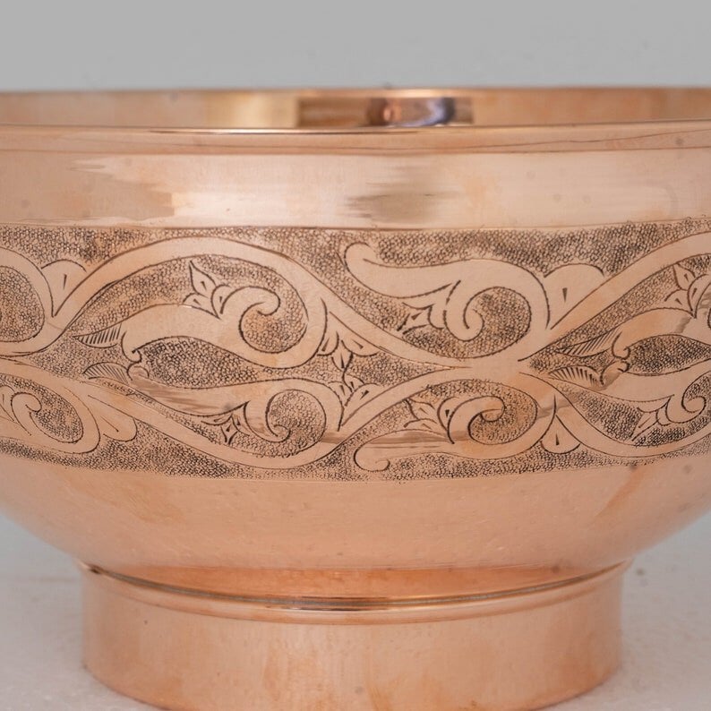 Copper Bathroom Vessel Sink, Bowl Vanity Sink, Hand Engraved & Hammered