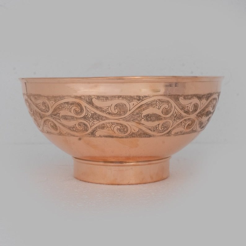 Copper Bathroom Vessel Sink, Bowl Vanity Sink, Hand Engraved & Hammered