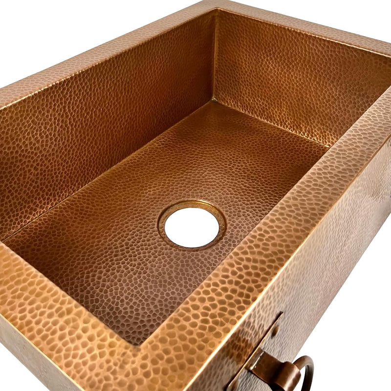 Hammered Copper Single-Bowl Farmhouse Sink with Rings - Ryla