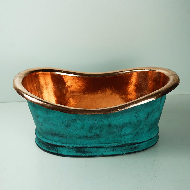 Green Patina Copper Tub-Style Bathroom Vessel Sink Vanity