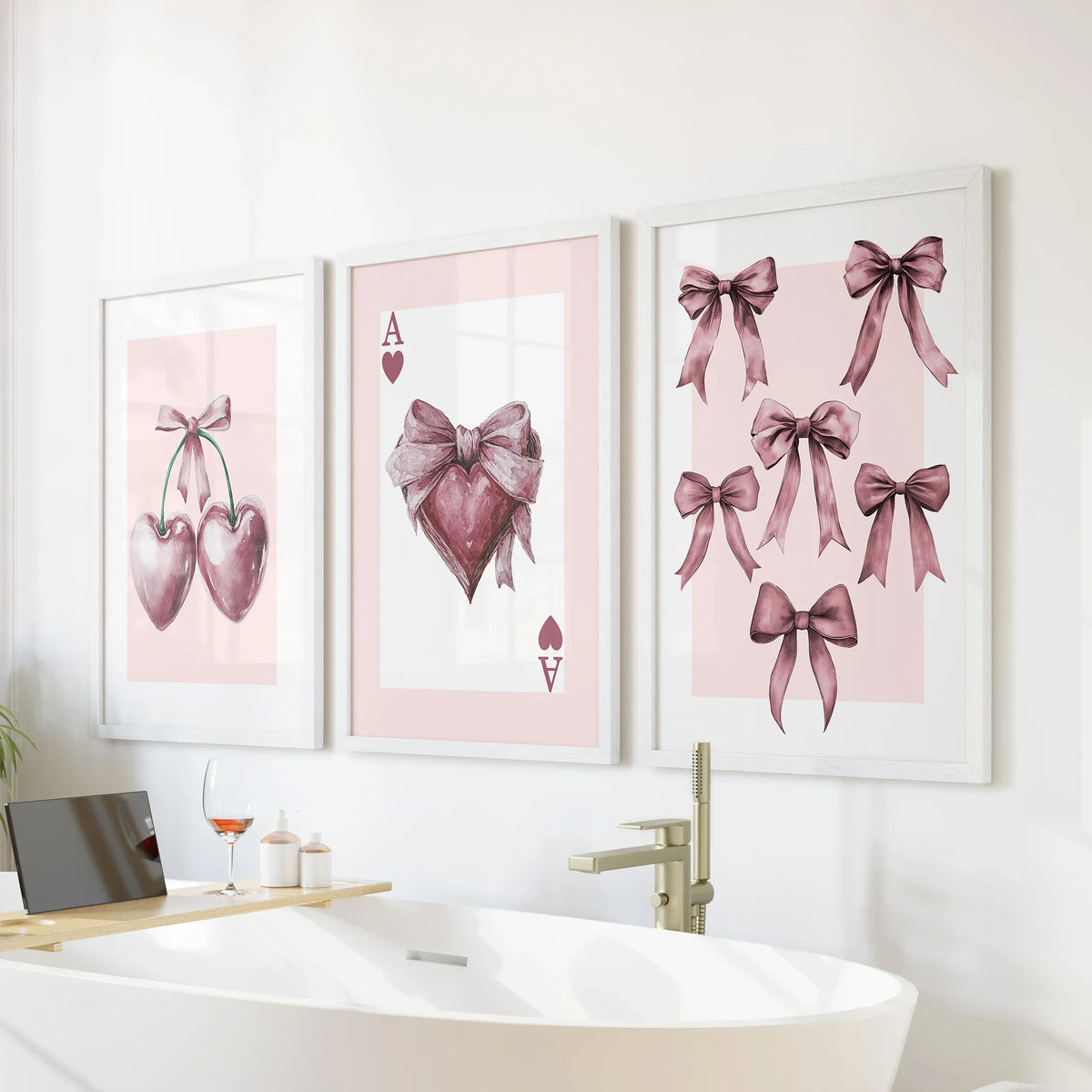 Coquette Cherry Wall Art Set of 3. Pink Romantic Decor, photo 2 of 15
