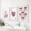 Coquette Cherry Wall Art Set of 3. Pink Romantic Decor by Wall Art Set