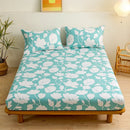 GobekUsa Green Leaf Flower Fitted Sheet Set with 2 Pillowcases for All Seasons