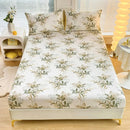 GobekUsa Green Leaf Flower Fitted Sheet Set with 2 Pillowcases for All Seasons