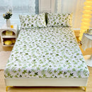 GobekUsa Green Leaf Flower Fitted Sheet Set with 2 Pillowcases for All Seasons