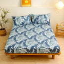 GobekUsa Green Leaf Flower Fitted Sheet Set with 2 Pillowcases for All Seasons
