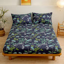 GobekUsa Green Leaf Flower Fitted Sheet Set with 2 Pillowcases for All Seasons