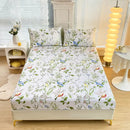 GobekUsa Green Leaf Flower Fitted Sheet Set with 2 Pillowcases for All Seasons