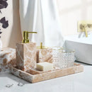 GobekUsa Coral Pink Marble Bathroom Accessories Set: Dispenser, Dish, Holder, Tissue Box, Tray
