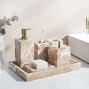 GobekUsa Coral Pink Marble Bathroom Accessories Set: Dispenser, Dish, Holder, Tissue Box, Tray