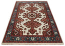 Coral Rust and Ivory Hand Knotted Traditional Heriz Serapi Multi Size Wool area Rug