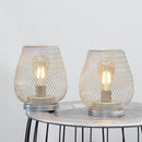 Set of 2-6.7"H Metal Cage LED Lantern（Silver）