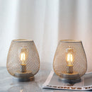 Set of 2-6.7"H Metal Cage LED Lantern（Silver）