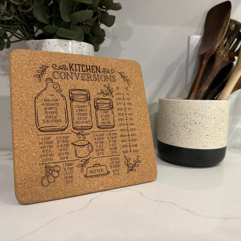 Cork Trivet | Kitchen Conversion or Temp Chart | Square Trivet | Hot Pad