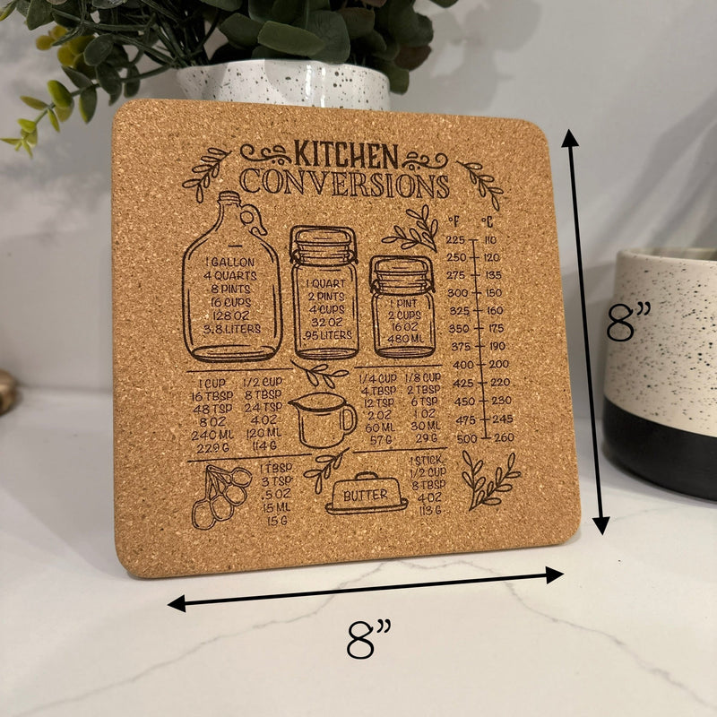 Cork Trivet | Kitchen Conversion or Temp Chart | Square Trivet | Hot Pad