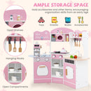 Corner Wooden Play Kitchen with Coffee Machine and Slide for Kids-Pink