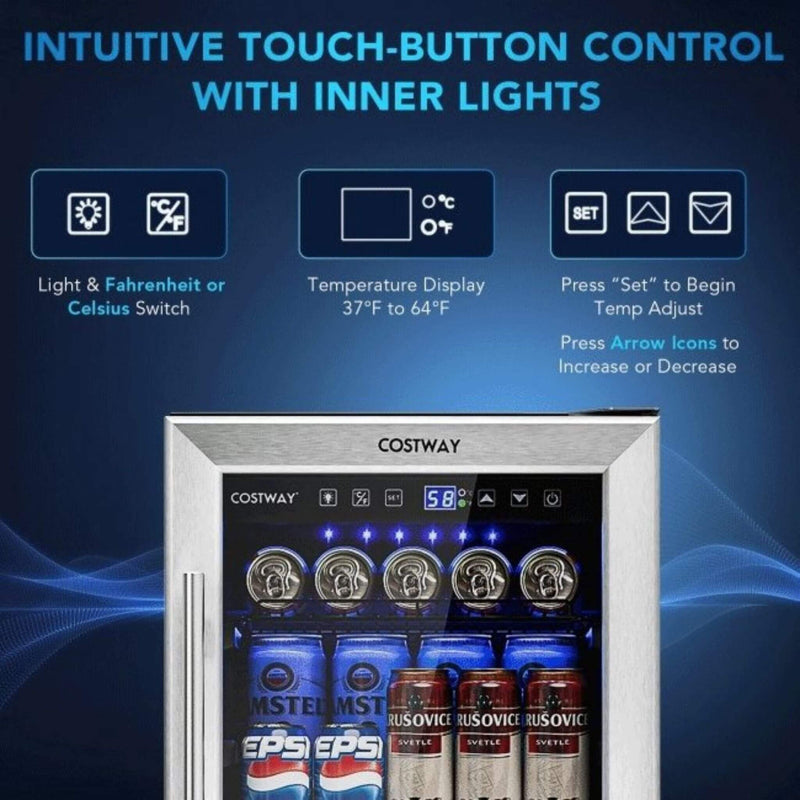 Costway 15'' Tall Built-In Freestanding Beverage Cooler Refrigerator, 100 Cans (SAK77654)