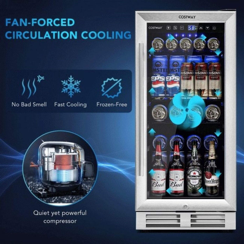 Costway 15'' Tall Built-In Freestanding Beverage Cooler Refrigerator, 100 Cans (SAK77654)