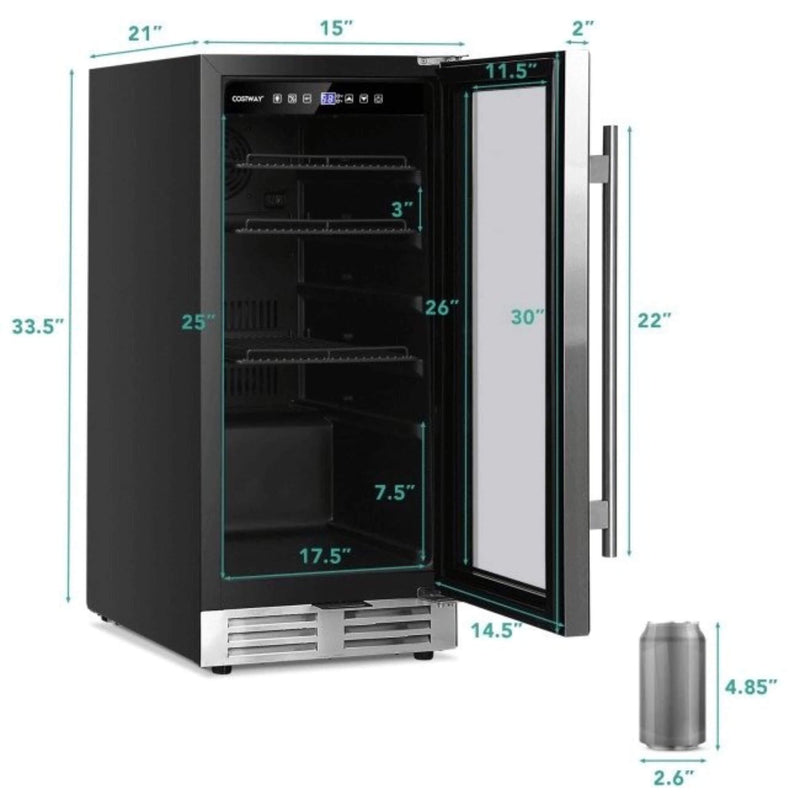 Costway 15'' Tall Built-In Freestanding Beverage Cooler Refrigerator, 100 Cans (SAK77654)