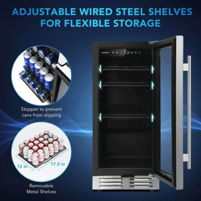 Costway 15'' Tall Built-In Freestanding Beverage Cooler Refrigerator, 100 Cans (SAK77654)
